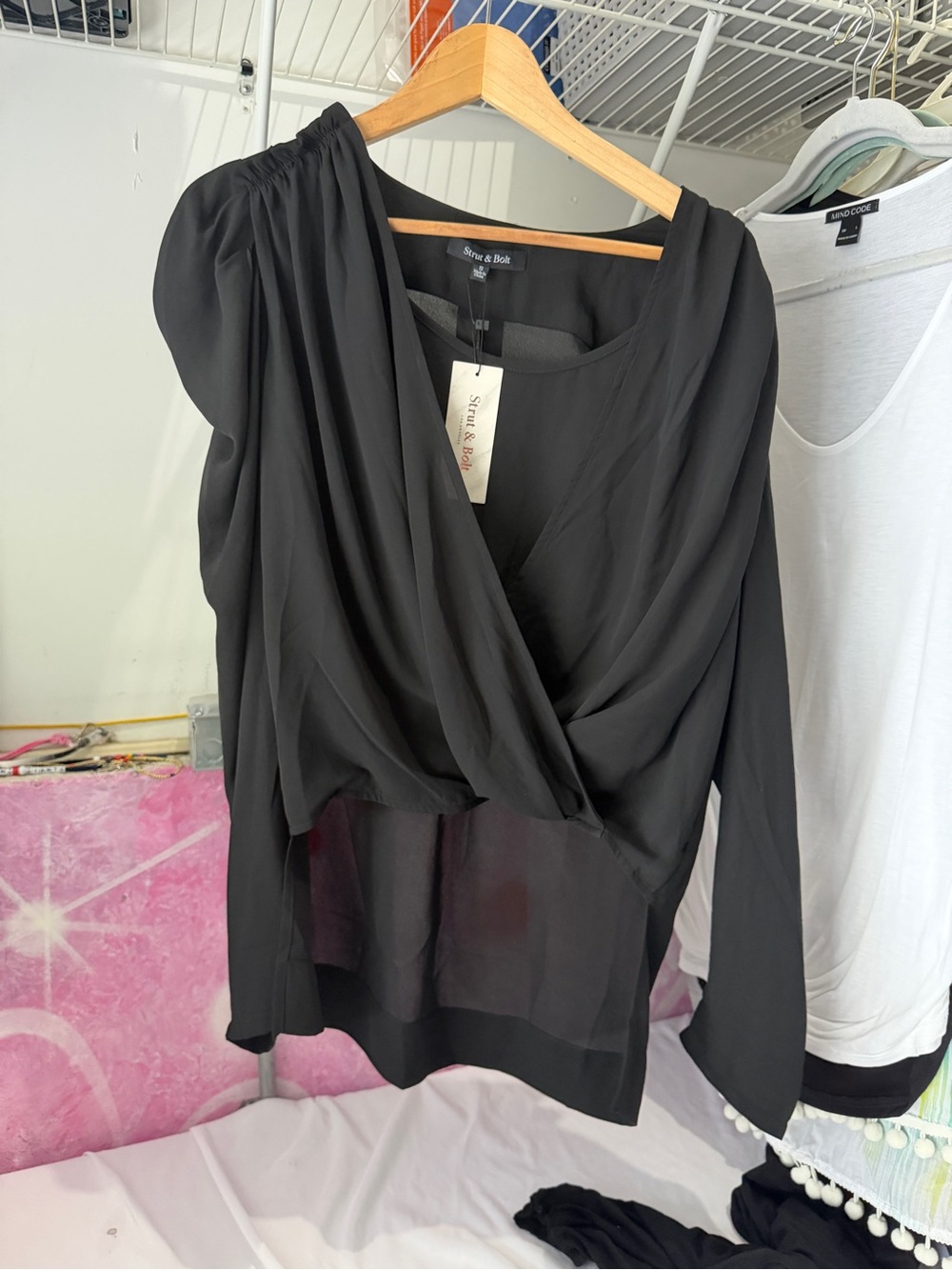 Swee & B. Black Draped Wrap-Front Blouse